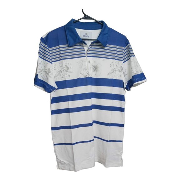 28 Palms Floral Polo Men’s Medium Shirt White/Blue Floral Stripe Shirt New - Picture 5 of 7